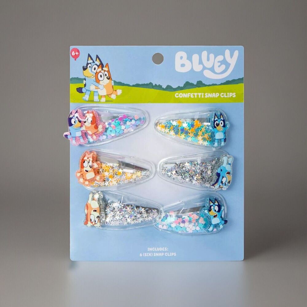 🔥Bluey & Bingo Set of 6 Hair CONFETTI SNAP CLIPS BNWT💥